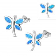 Butterfly Stud Synthetic Opal Sterling Silver Earrings - e349